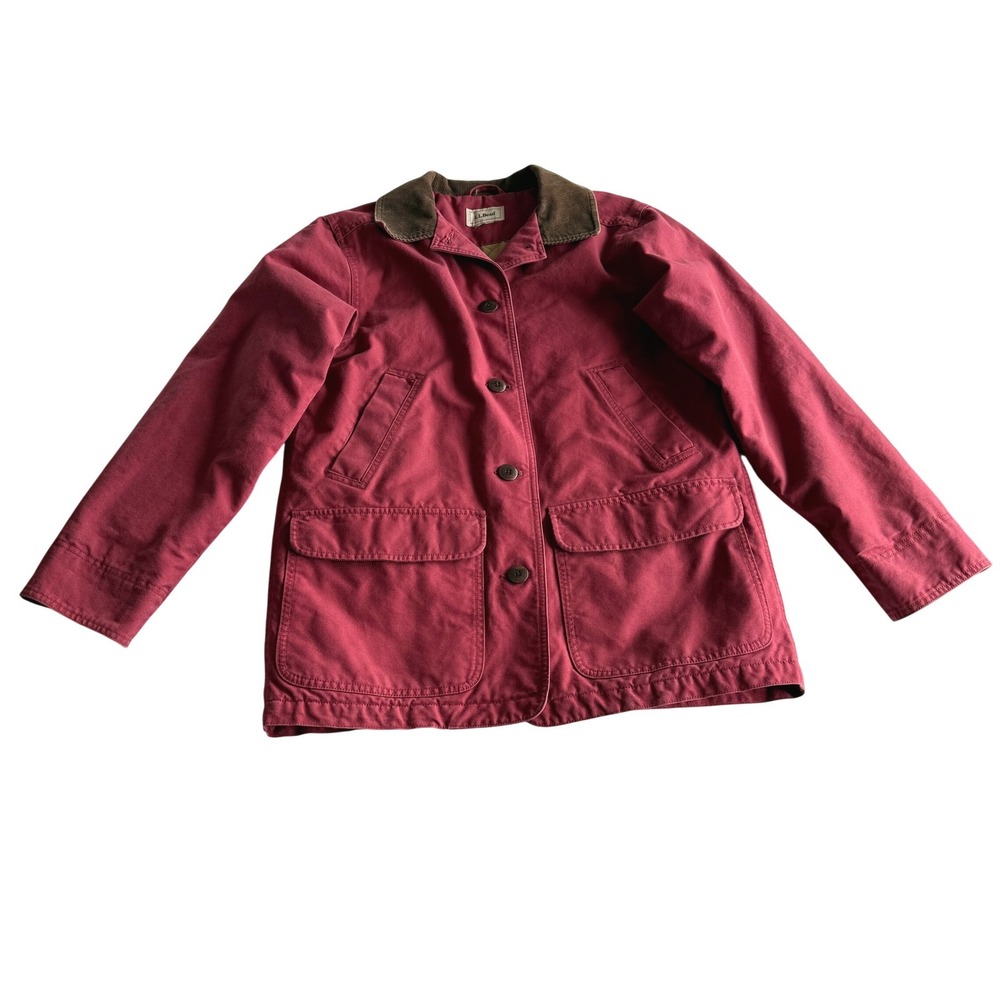 L.L.‎ Bean VTG Insulated Cord Collar Barn Chore Utility Berry Red Jacket Coat M